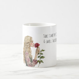 Caneca De Café Menina Loira Cheire as Rosas