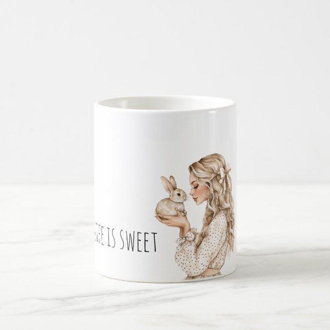 Caneca De Café Menina Loira Coelho Rabbit A vida é doce (Centro)