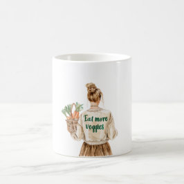 Caneca De Café Menina Loira Come Legumes Cenouras