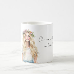 Caneca De Café Menina Loira Flores no Cabelo