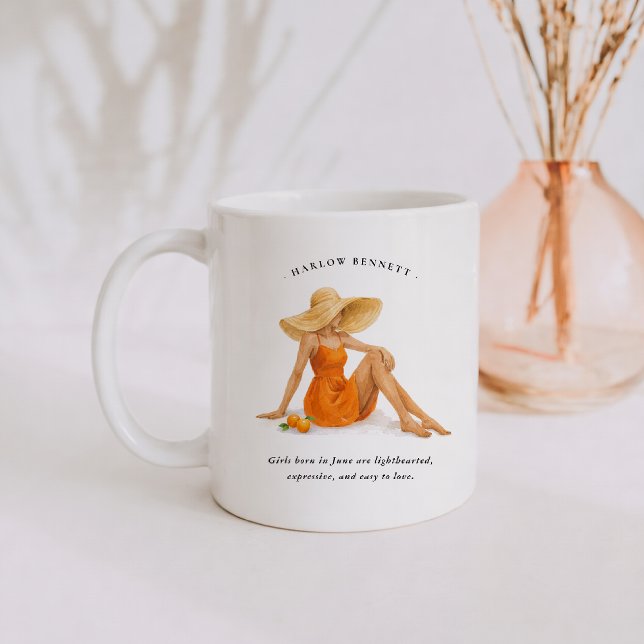 Caneca De Café Menina Nascida em Junho | Monograma  (Criador carregado)