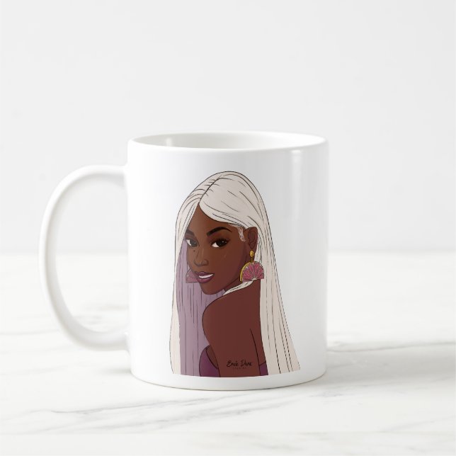 Caneca De Café Menina negra de cabelo branco com brinco de toranj (Esquerda)