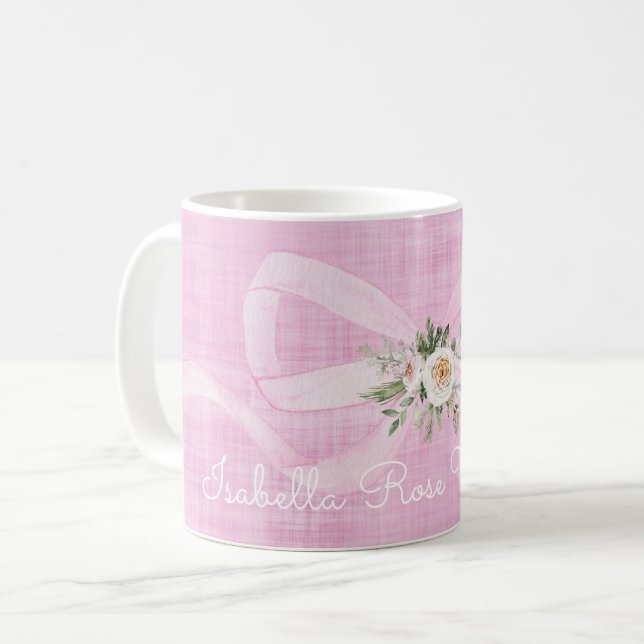 Caneca De Café Menina Nome Pastel Rosa Fita Fita Fofal Docinho (Frente Esquerda)