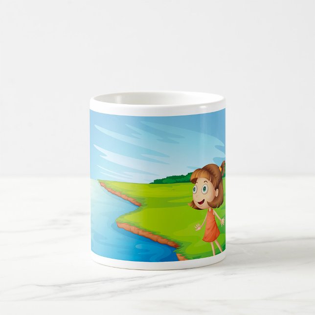 Caneca De Café Menina pela Paisagem Natural do Riverside (Criador carregado)