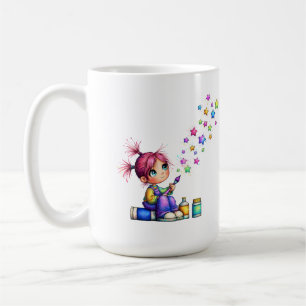 Caneca De Café Menina Pintora Estrela Arco-Íris Caprichosa