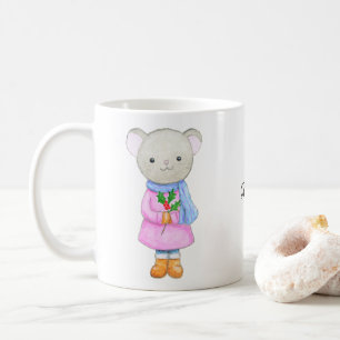Caneca De Café Menina Rato Adorável com Roupas de Inverno Natal