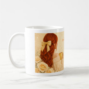 Caneca de Café Menina Ruiva Caneca Floral Femini