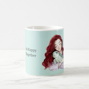Caneca De Café Menina Ruiva Tartaruga Marinha Felizes Juntas
