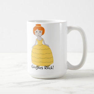 Caneca De Café Menina Ruiva Vestido Amarelo Longo "Gingers Rock"