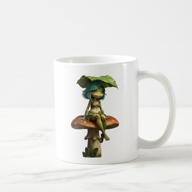 Caneca de Café Menina Sapo Fofo Sentada no Cogumel (Direita)