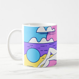 Caneca De Café menina toma sol na praia com um coquetel em han