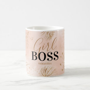 Caneca De Café Menina Trendy Pink e Dourada Nome do Chefe