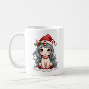 Caneca De Café Menina Unicórnio de Natal Vintage Vetor de Férias
