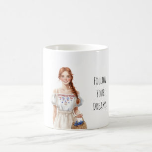 Caneca De Café Menina Vestido Ruiva