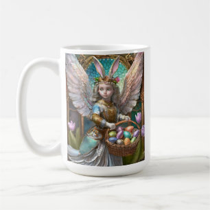 Caneca De Café Menina Vestindo Fantasia de Anjo Coelho de Páscoa