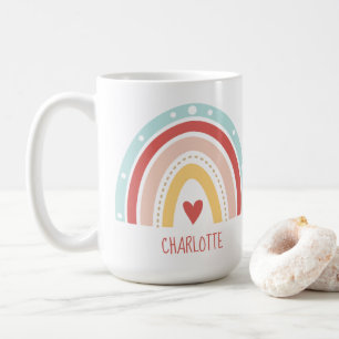 Caneca De Café Meninas Arco-Íris Boho Nome Aquarela Cacau