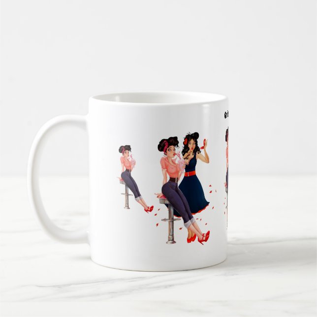 Caneca De Café Meninas de esmeril retrô, garotas glamourosas (Esquerda)