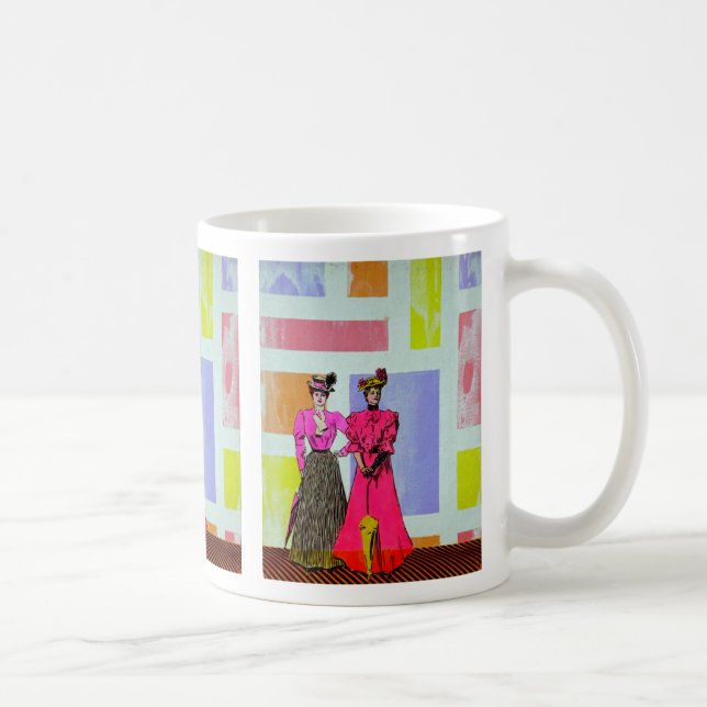 Caneca De Café Meninas de Gibson em um teste padrão de Mondrian (Direita)