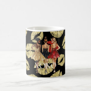 Caneca De Café Meninas em Glam Gold Vestidos Pretos Vermelhos Bei