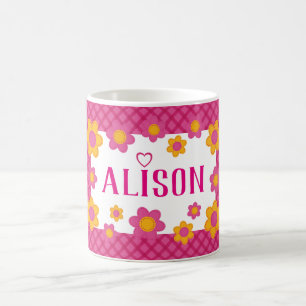 Caneca De Café Meninas personalizadas dão nome a flores amarelas