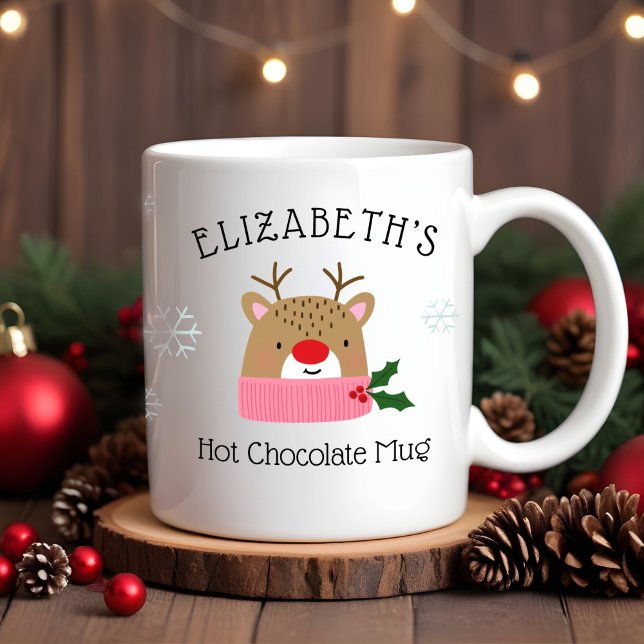 Caneca De Café Meninas Personalizadas Reindeer Hot Chocolate Mug (Criador carregado)