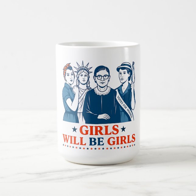 Caneca De Café Meninas Serão Meninas Feministas Patrióticas 4 de  (Centro)