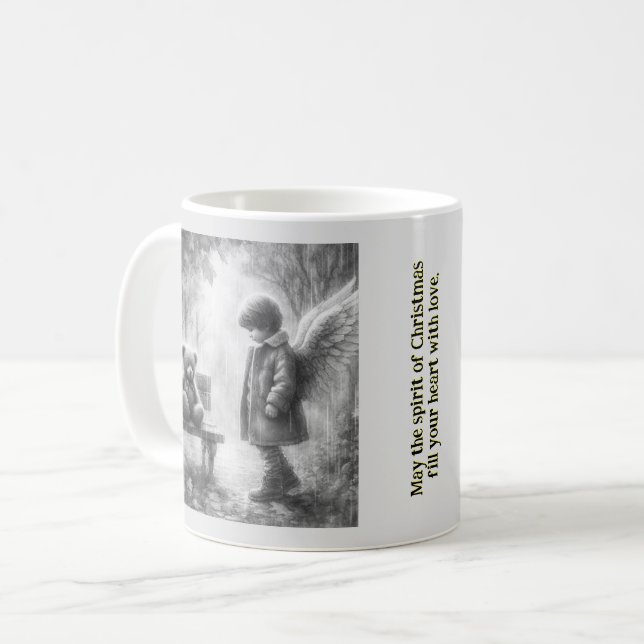 Caneca De Café Menino angelical com Urso de Pelúcia (Frente Esquerda)