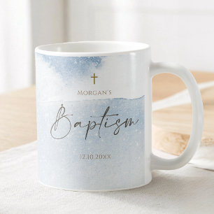 Caneca De Café Menino Batismo Aquarela Azul