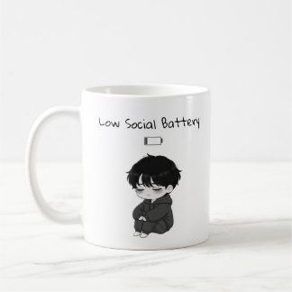 Caneca De Café Menino Chibi Relatável com Bateria Social Baixa