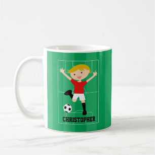 Caneca De Café Menino customizável 1 do futebol vermelho e branc