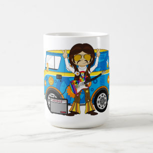 Caneca De Café Menino do Hippie com guitarra & campista Van