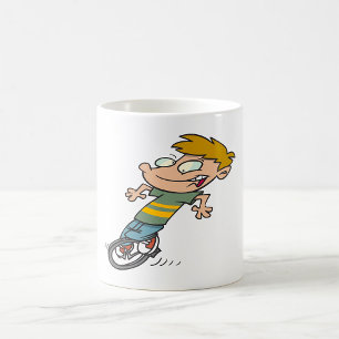 Caneca De Café Menino Engraçado Andando de Uniciclo