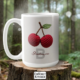 Caneca De Café Menino Menor Crochet Vermelho de Cereja Nome