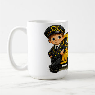 Caneca De Café Menino Motorista de Táxi Retrô com Camisa de Carro