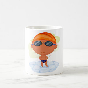 Caneca De Café Menino Nadador de Óculos e Touca de Natação
