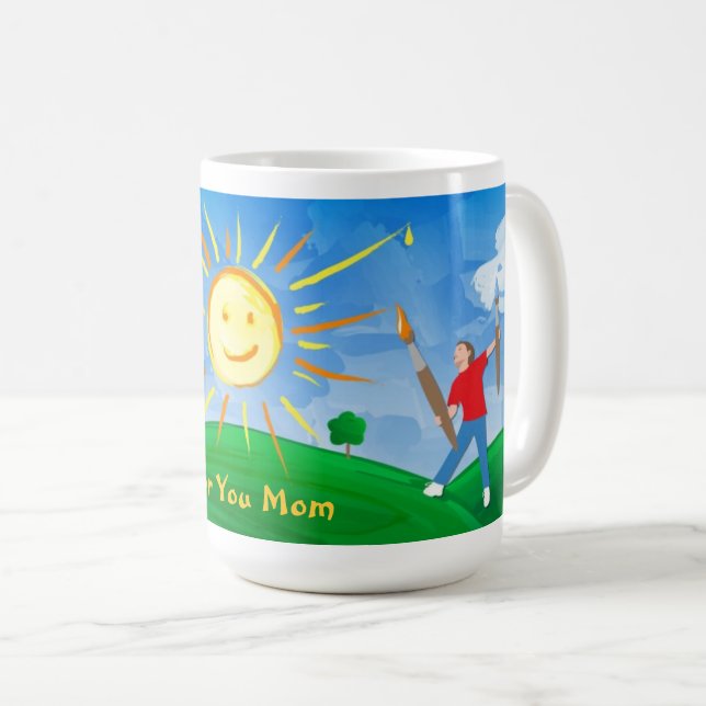 Caneca De Café Menino Pintando Céu (Frente Esquerda)