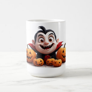 Caneca De Café Menino Vampiro Feliz Com Abóboras de Halloween 🎃