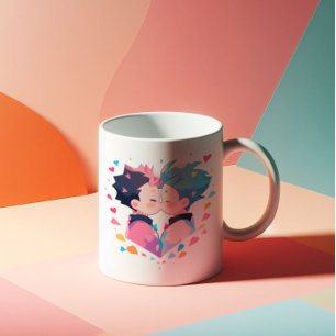 Caneca De Café Meninos Animes Beijantes Bonitos