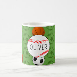 Caneca De Café Meninos Nome Verde Esportes Padrão de Beisebol Inf