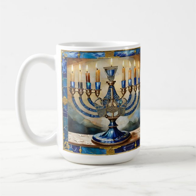 Caneca De Café Menorá Azul de Hanuka (Esquerda)