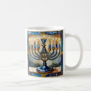 Caneca De Café Menorá Azul de Hanuka
