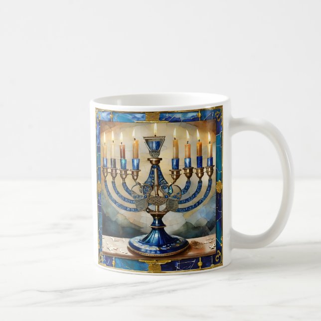 Caneca De Café Menorá Azul de Hanuka (Direita)