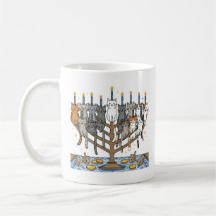 Caneca De Café Menorá de Gatos Meowzel engraçada de Hanukkah