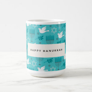 Caneca De Café Menorá Pombo Hanukkah Feliz Turquesa Judaico