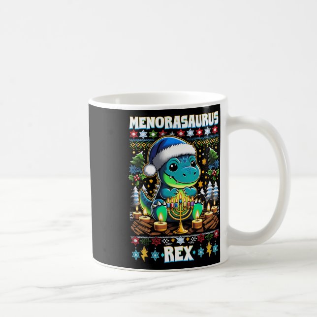 Caneca De Café Menorasaurus Rex Dino Trex Suéter Feio de Natal  (Direita)