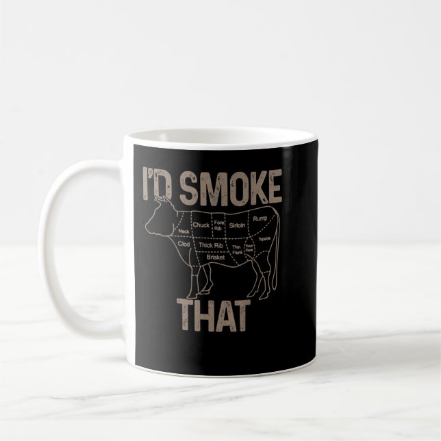 Caneca De Café Mens Chef Butcher Cook BBQ I'd Smoke That Cow Beef (Esquerda)