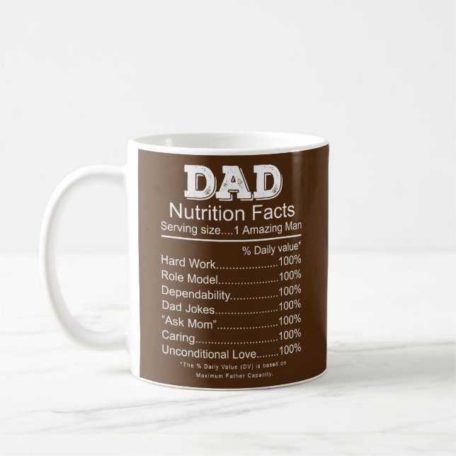 Caneca De Café Mens Dad Nutrition Facts Fathers Day Gift For Men (Esquerda)
