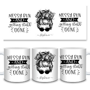 Caneca De Café Mensageiro Bun e Fazer Coisas Fizeram A Mãe Engra