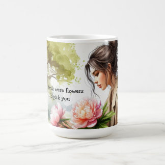 Caneca De Café Mensagem de Amizade de Menina Colhendo Flores