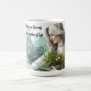 Caneca De Café Mensagem de Amizade de Mulher Trabalhando no Jardi